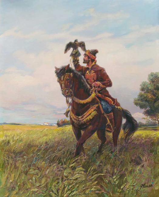 The Russian falconer by Eduard Porfirievich Panov born in 1948